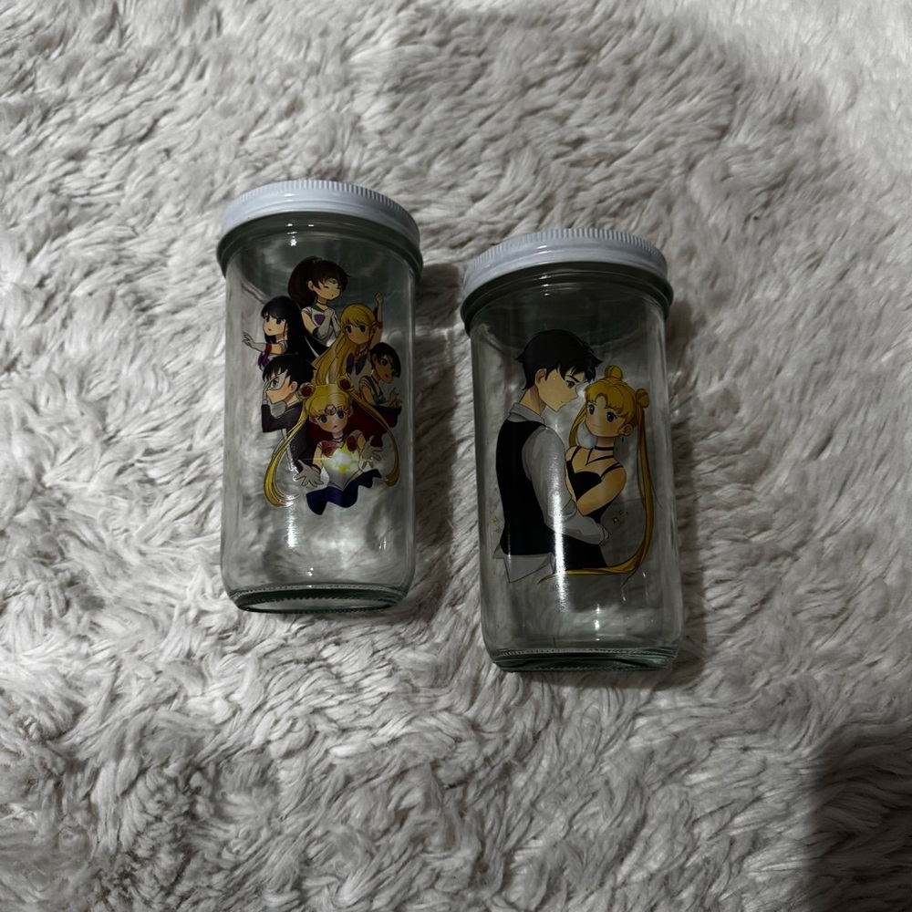 Sailor Moon Mason Jars with White Lids